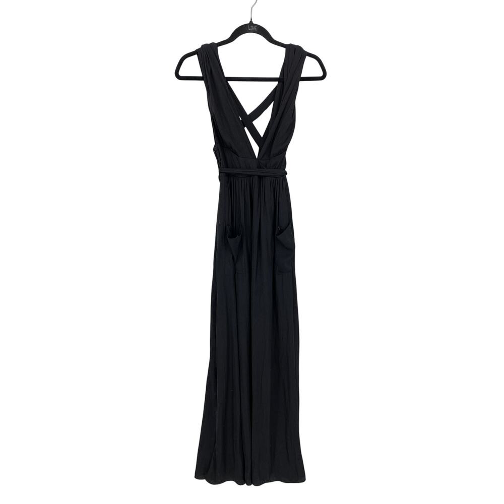 Free People Maxi Dress Womens Size Small Cross Back Tie Waist Black *READ